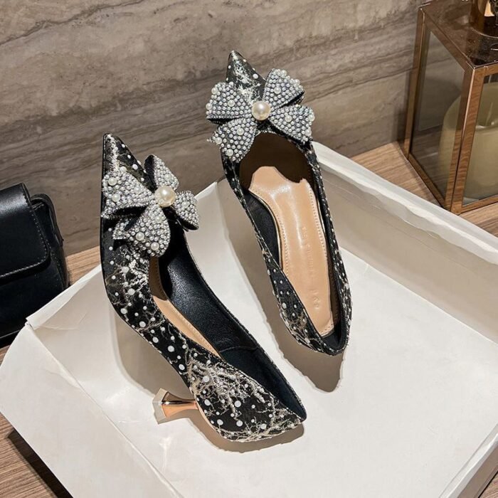 Luxury Pearl Bowknot Crystal High Heels  - N0031