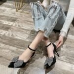 SUFEIFEI Black Rhinestone Ankle Strap Heels - NN011