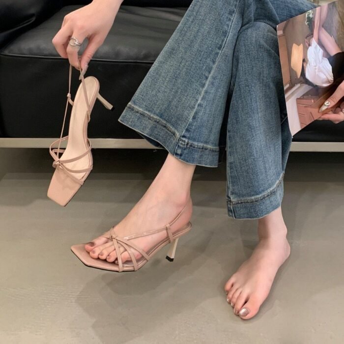 Stiletto Square Toe Strappy Heels - NN013