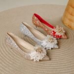 Elegant Glitter & Flower Low Heel Pumps - NN014