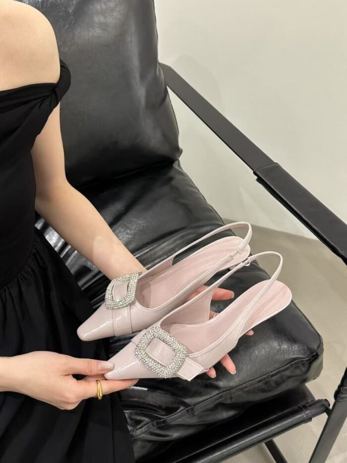 Elegant Crystal Buckle Slingback Kitten Heels - NN022