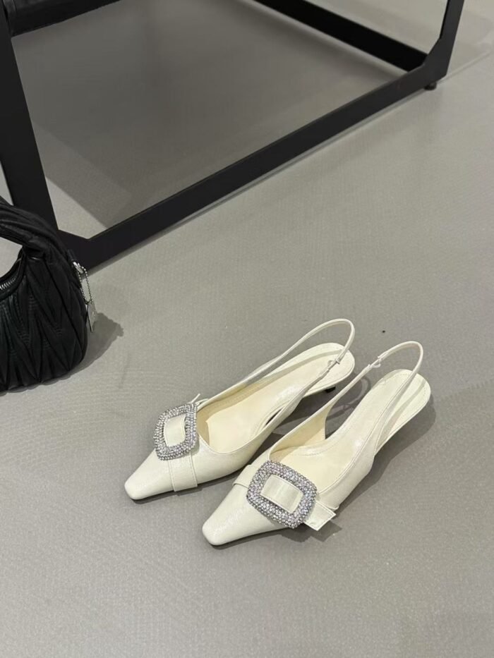 Elegant Crystal Buckle Slingback Kitten Heels - NN022