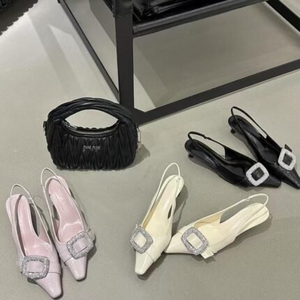 Elegant Crystal Buckle Slingback Kitten Heels - NN022