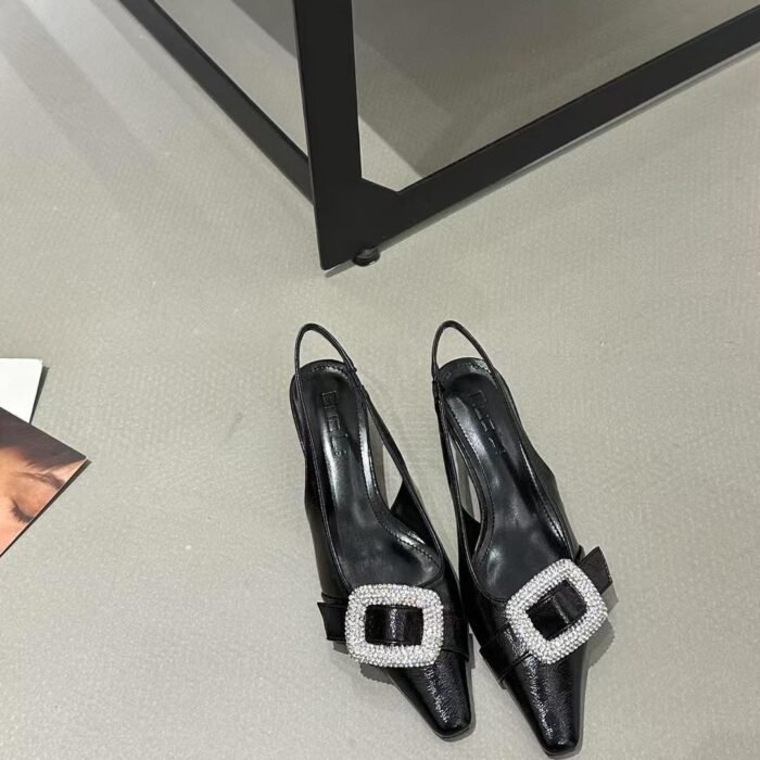 Elegant Crystal Buckle Slingback Kitten Heels - NN022