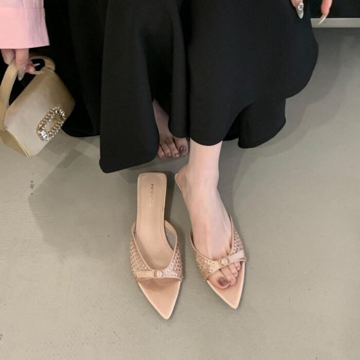  Elegant Mesh Kitten Heel Mules - NN024