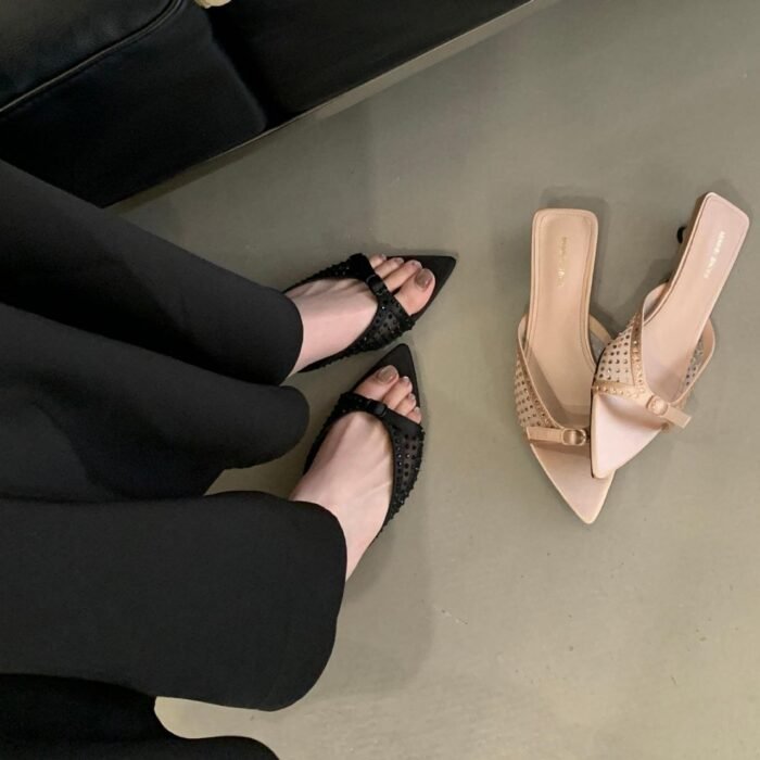  Elegant Mesh Kitten Heel Mules - NN024