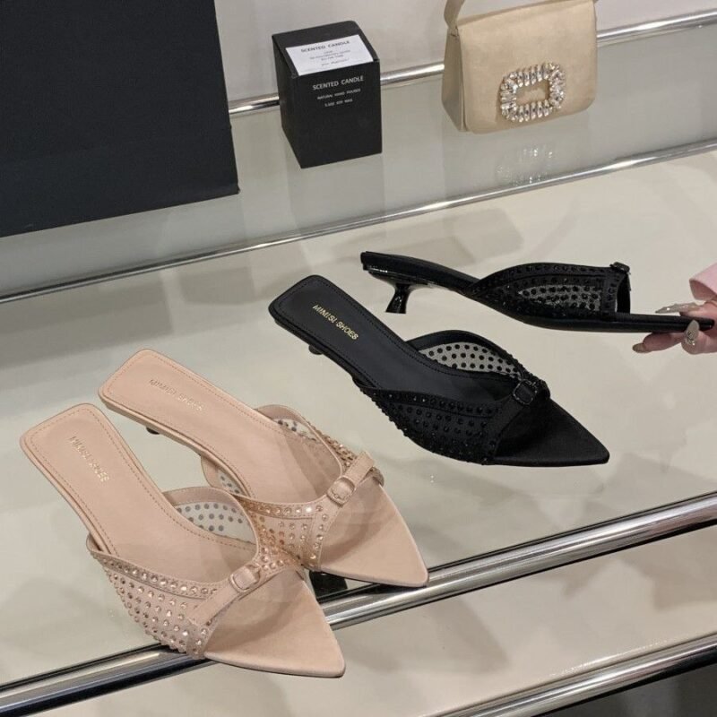  Elegant Mesh Kitten Heel Mules - NN024