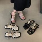 Embellished Rhinestone Ankle Strap Design Flat - NN026