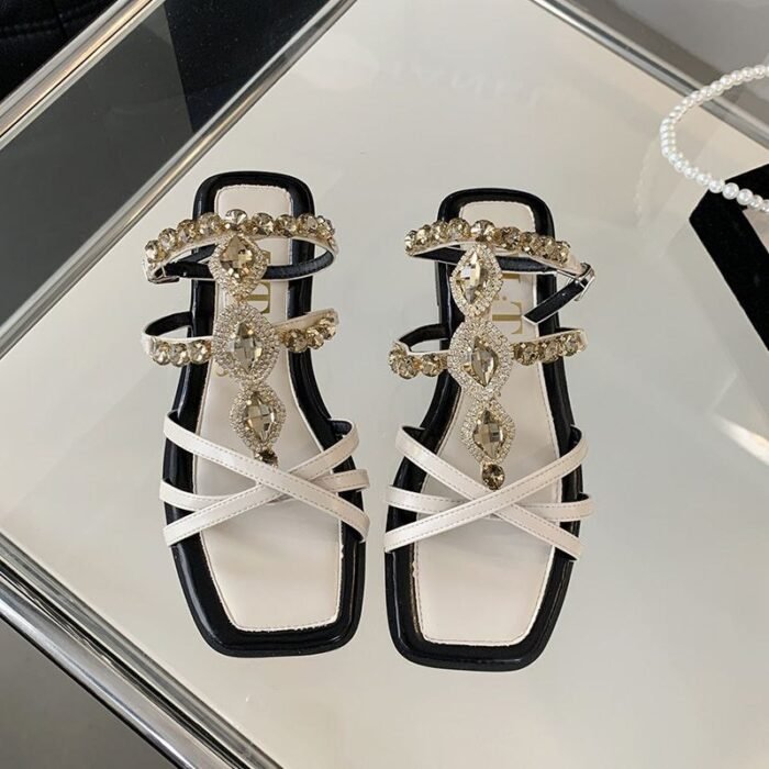 Embellished Rhinestone Ankle Strap Design Flat - NN026