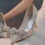 Silver Glitter Bow High Heels - N0058