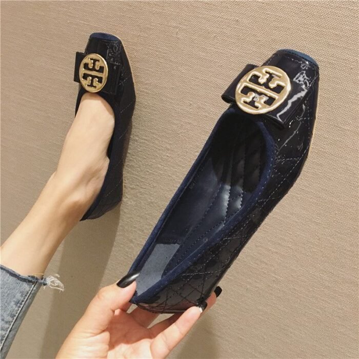 Women's Quilted Patent Leather Ballet Flats - NS0063 