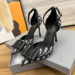 Chic Black & White Patterned Ankle Strap Stiletto Heels - S0069