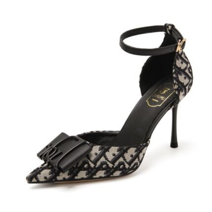 Chic Black & White Patterned Ankle Strap Stiletto Heels - S0069
