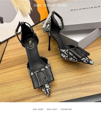 Chic Black & White Patterned Ankle Strap Stiletto Heels - S0069