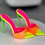 Neon Orange & Pink Stiletto Mules Vibrant High Heel - N0157