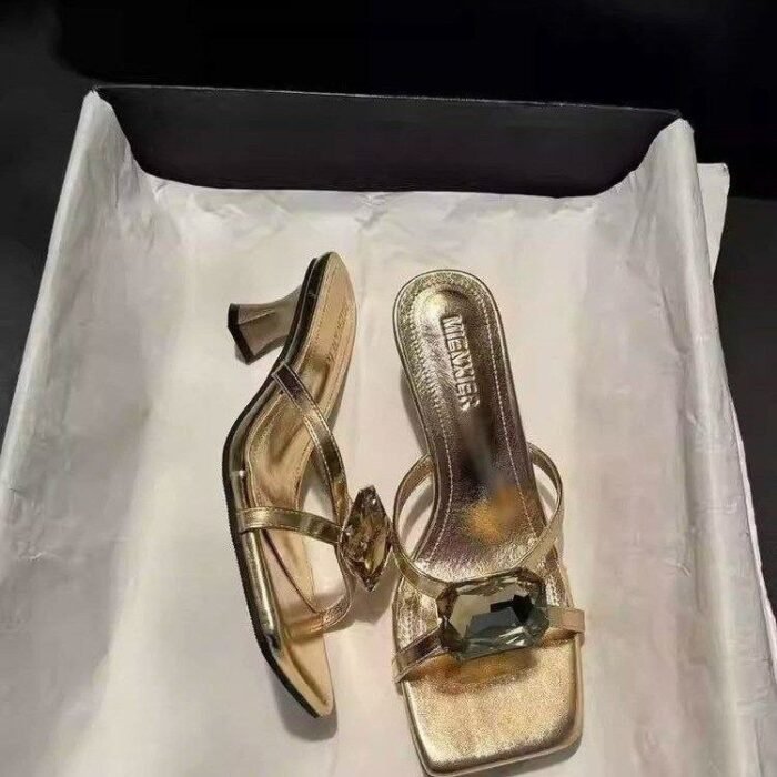 Embellished Square Toe Block Heel - NN030