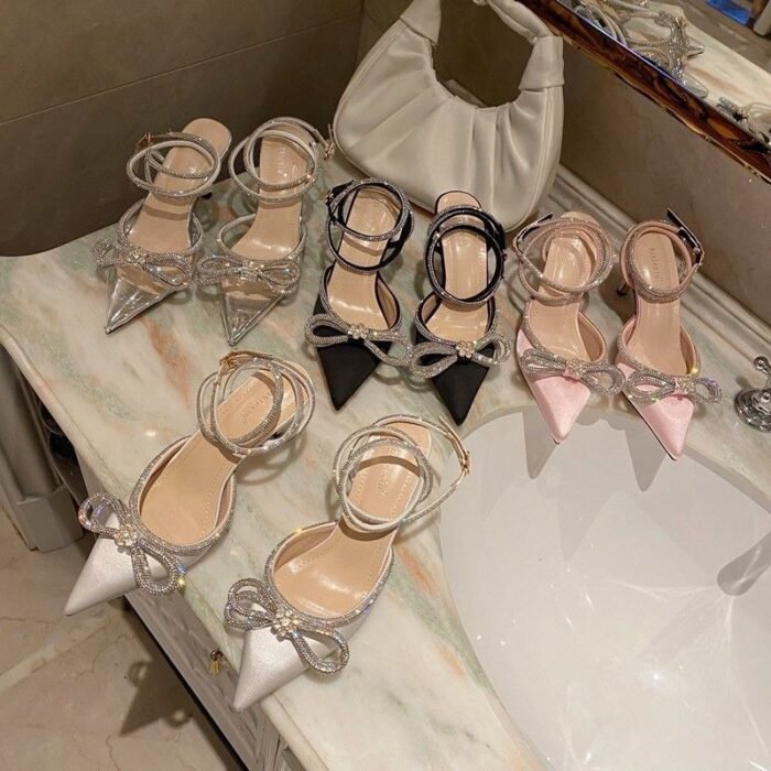 Sparkling Bow Ankle Strap Heels - X0024