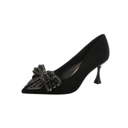 Elegant Black Suede Kitten Heel Pumps - N0032