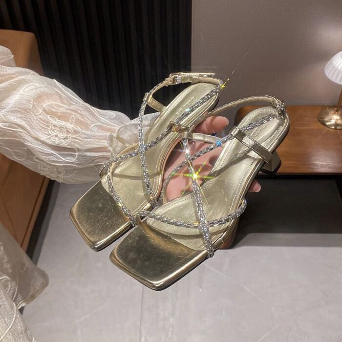Sparkling Diamond Strap Block Heel - NN031 