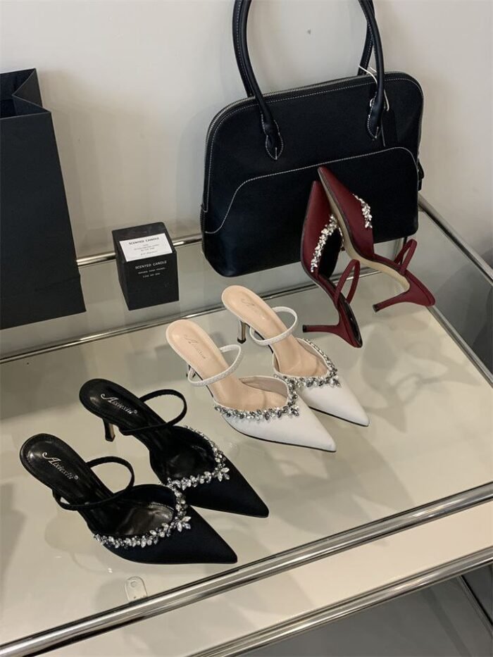 Elegant Pointed Toe Rhinestone Slingback Heels - x0044