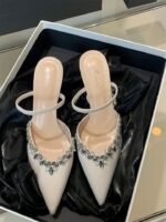 Elegant Pointed Toe Rhinestone Slingback Heels - x0044