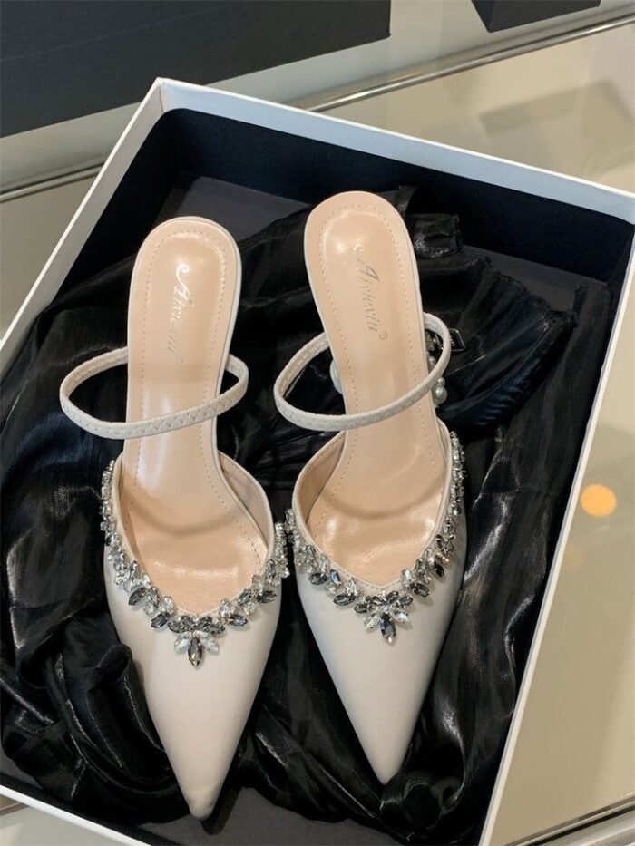 Elegant Pointed Toe Rhinestone Slingback Heels - x0044