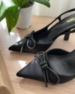 Zara Black Embellished Slingback Heels - Z01500