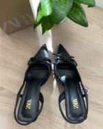 Zara Black Embellished Slingback Heels - Z01500