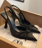 Zara Black Embellished Slingback Heels - Z01500