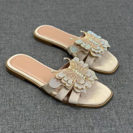Elegant Butterfly Rhinestone Flat Sandals - NN041