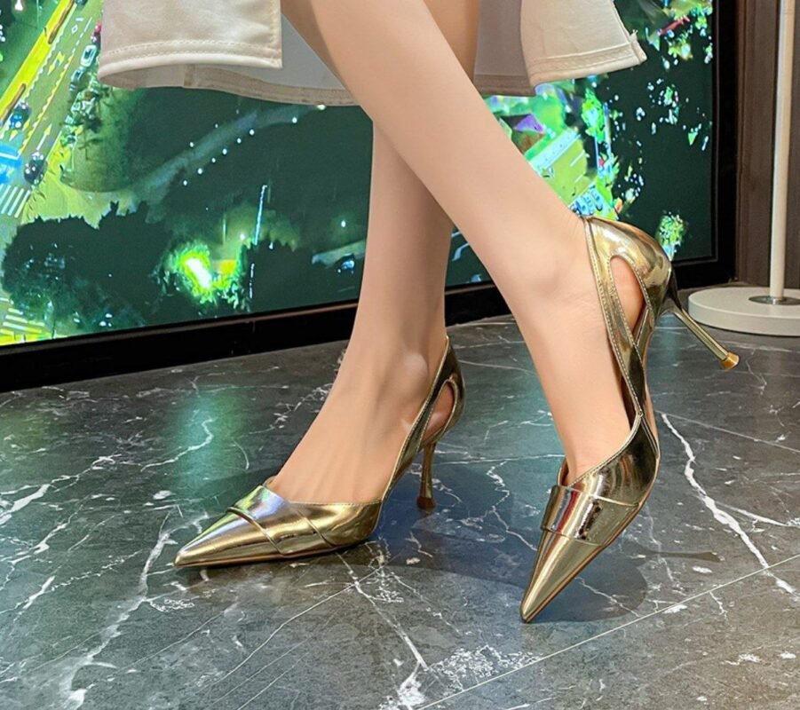 Aurora Metallic Cut-Out Pointed Toe Heels - S0004