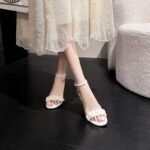 Elegant Ruffle Pearl Ankle Strap Heels - NN047
