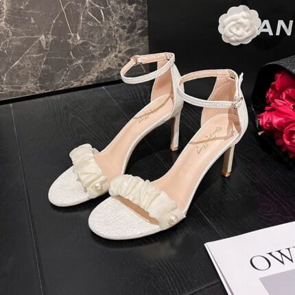 Elegant Ruffle Pearl Ankle Strap Heels - NN047