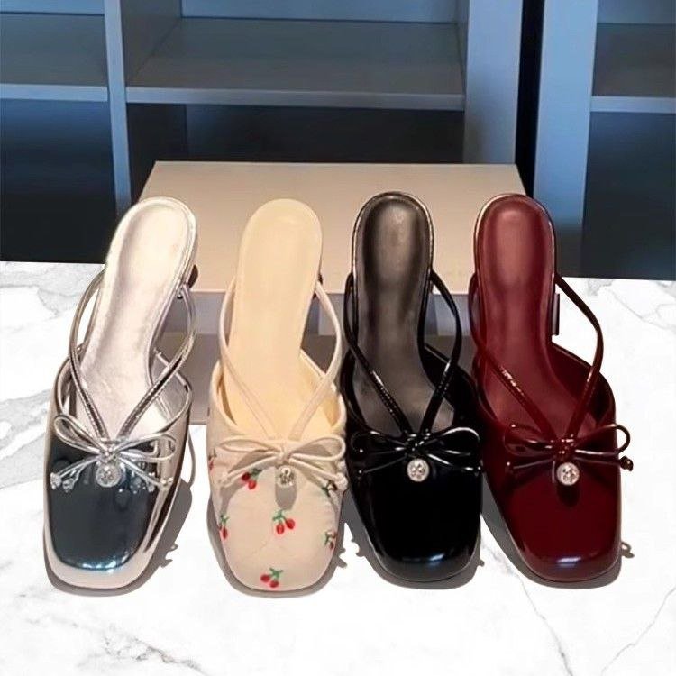 Square Toe Bow Mules - Nn048