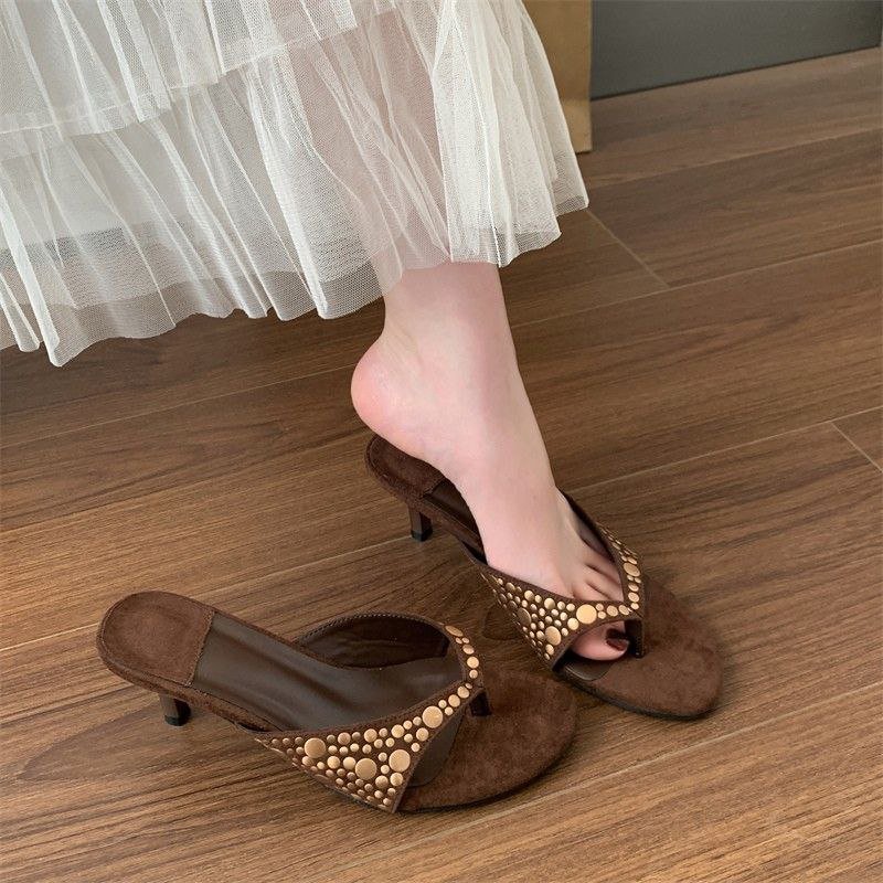 Studded Kitten Heel Sandals - NN049